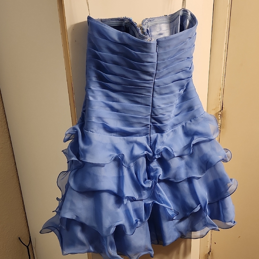 Cinderella Blue Strapless Dress with Floral Details - Picture 4 of 7